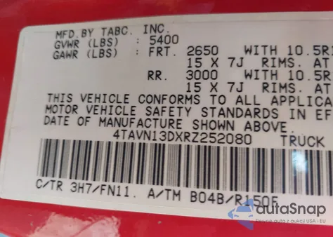 1994 Toyota Pickup 1/2 Ton Ex Long Whlbse Dx из США, поврежденный, VIN 4TAVN13DXRZ252080